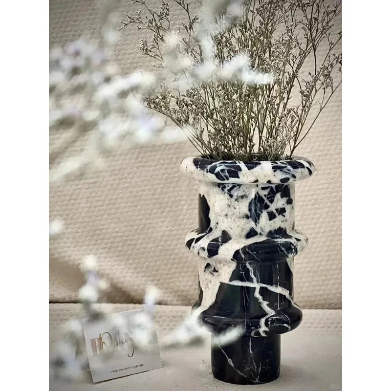 Noir Grand Antique Marble Vase for Living Room Kitchen Bedroom Bathroom Modern Flower Vase for Mantel Entryway Dining Table